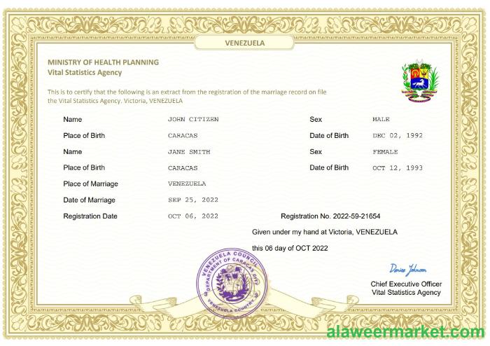 Venezuela marriage certificate Word and PDF template